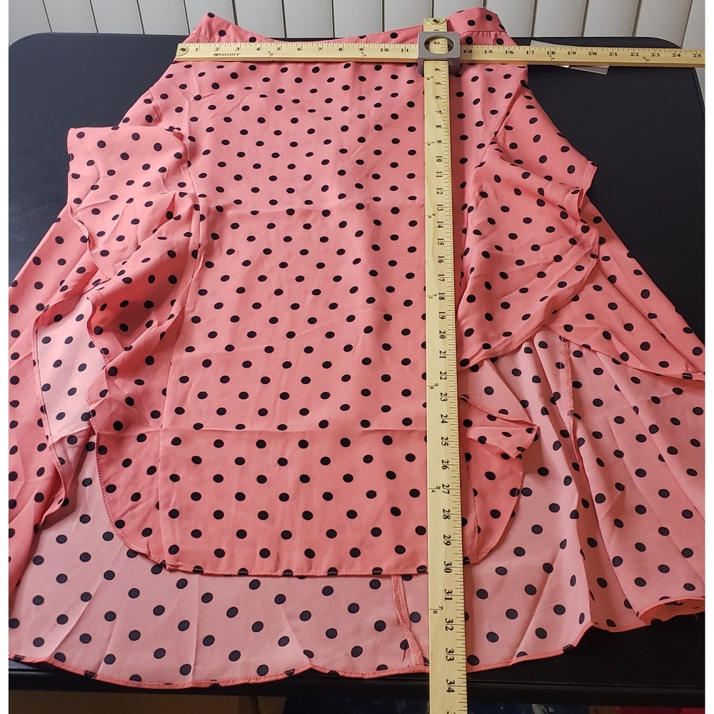 Melograno Rico Pink Black Polka Dot Ruffle High-Low Midi Skirt L Pinup Retro - Picture 6 of 9